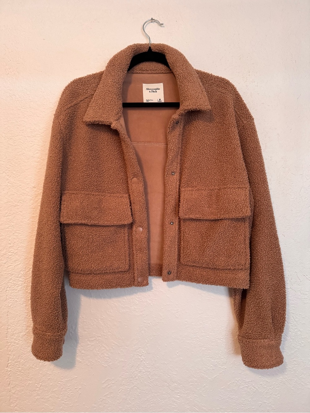 Abercrombie & Fitch Women's Cropped Teddy Jacket - Camel Brown